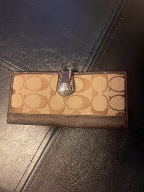 VINTAGE Coach Brown Signature Canvas Wallet with Dark Brown Trim